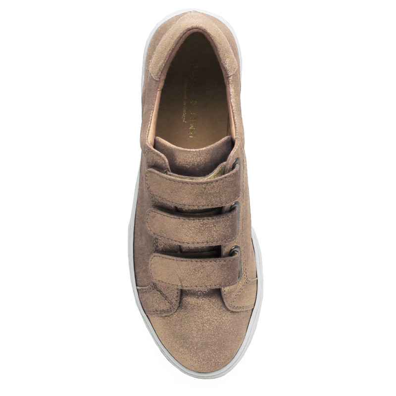 vue dessus baskets a scratch cuir bronze metallise jules & jenn