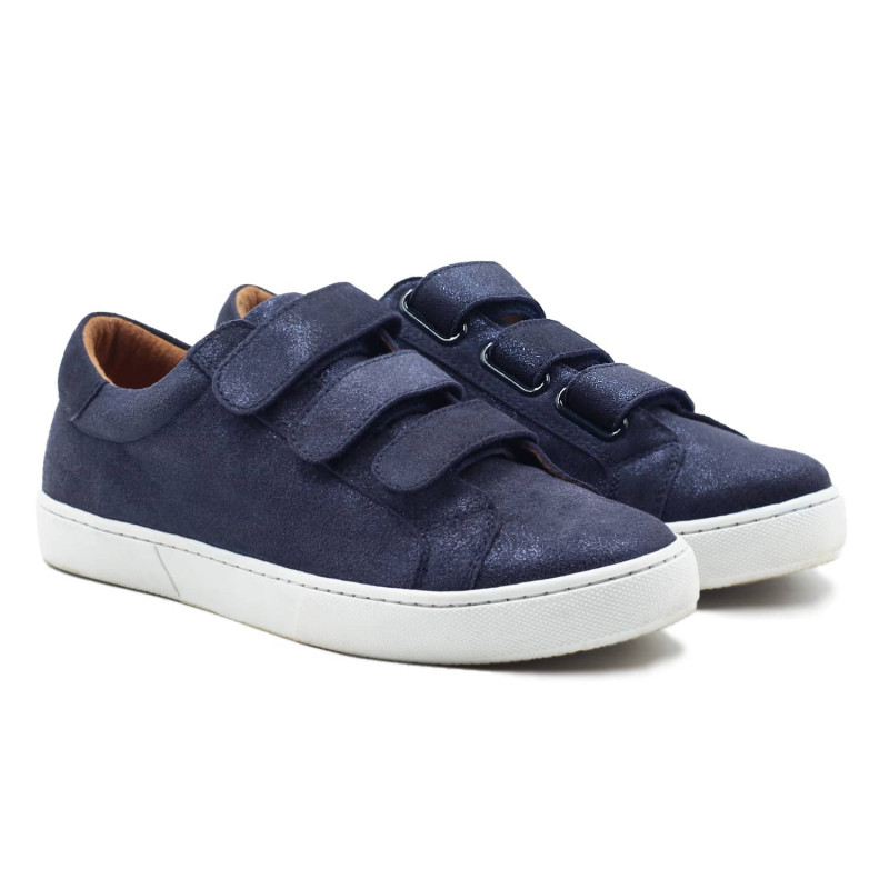 baskets a scratch cuir bleu metallise jules & jenn