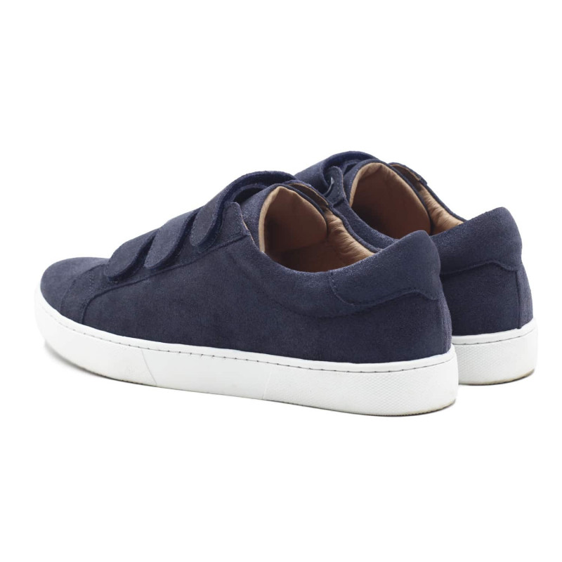 vue arriere baskets a scratch cuir bleu metallise jules & jenn