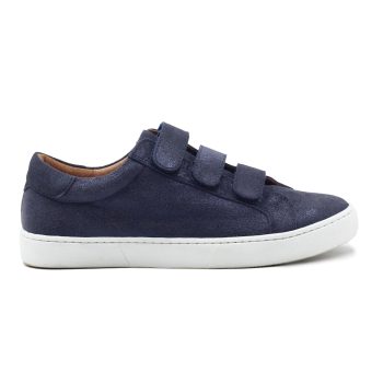 vue exterieur baskets a scratch cuir bleu metallise jules & jenn