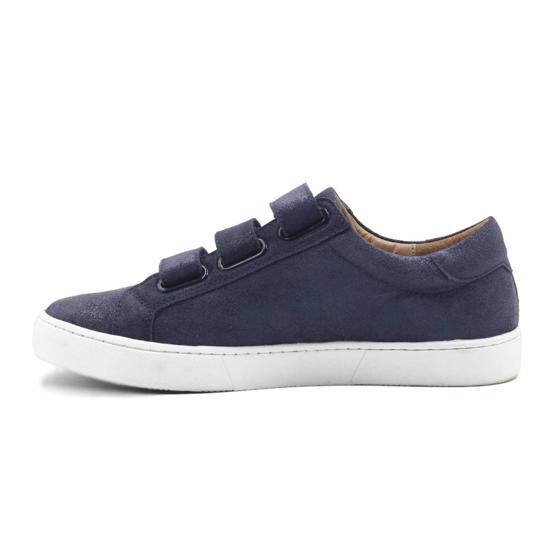 vue interieur baskets a scratch cuir bleu metallise jules & jenn