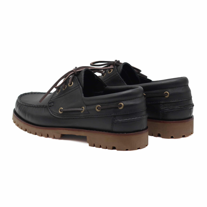 vue arriere chaussure bateau crampons cuir noir jules & jenn