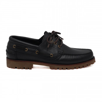 vue exterieur chaussure bateau crampons cuir noir jules & jenn