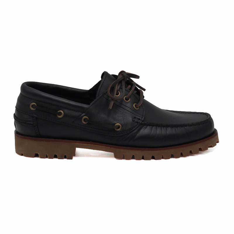vue exterieur chaussure bateau crampons cuir noir jules & jenn