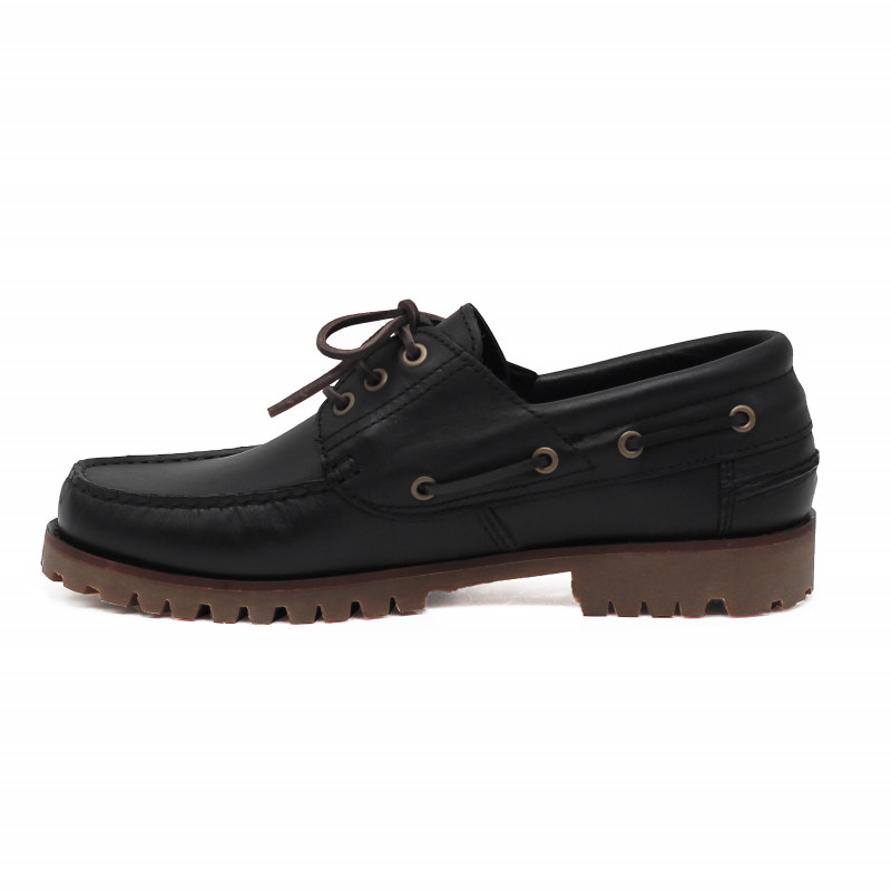 vue interieur chaussure bateau crampons cuir noir jules & jenn