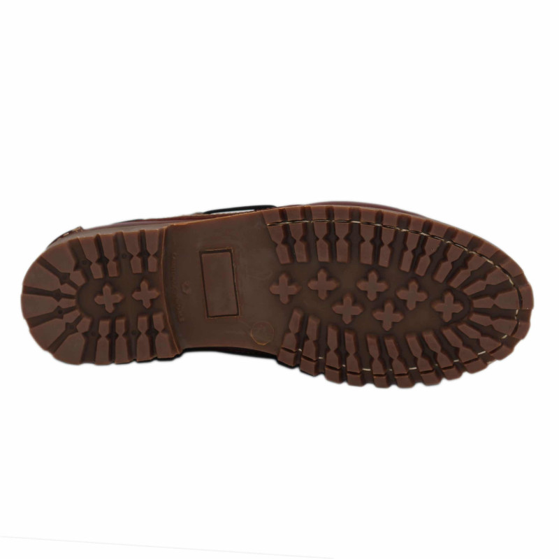 vue dessous chaussure bateau crampons cuir noir jules & jenn