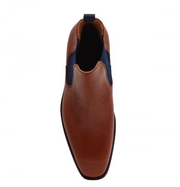vue dessus chelsea boots cuir cognac bleu jules jenn