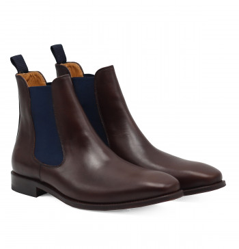 chelsea boots cuir lisse tannage vegetal marron et bleu jules & jenn