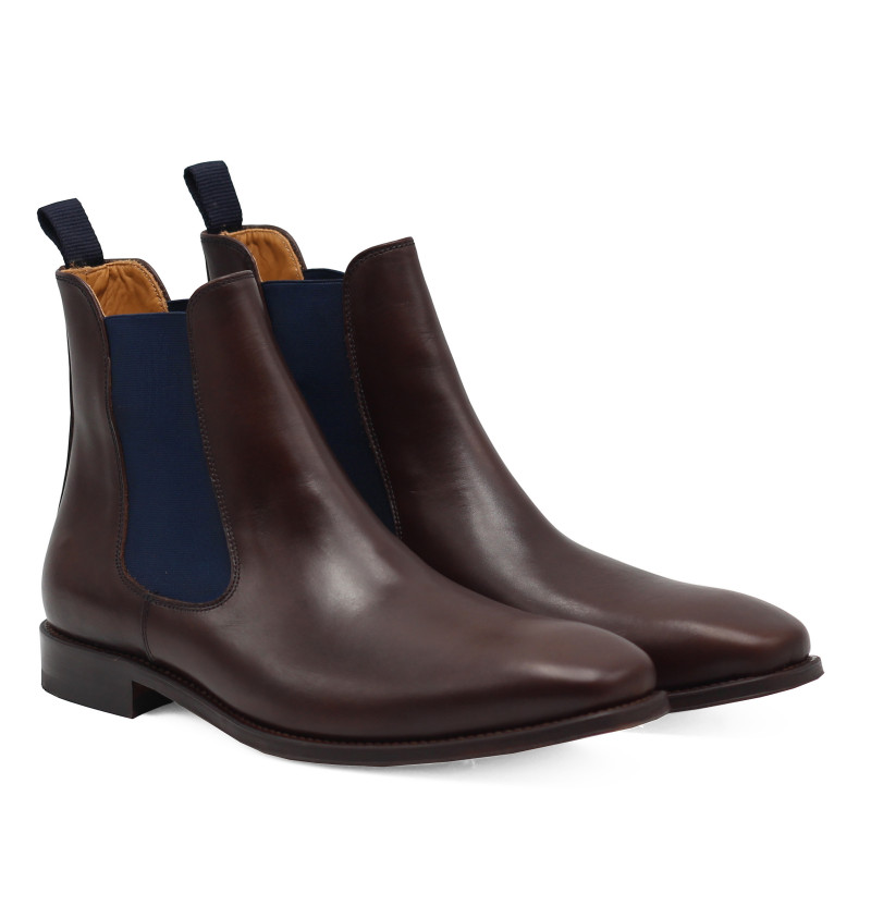 chelsea boots cuir lisse tannage vegetal marron et bleu jules & jenn