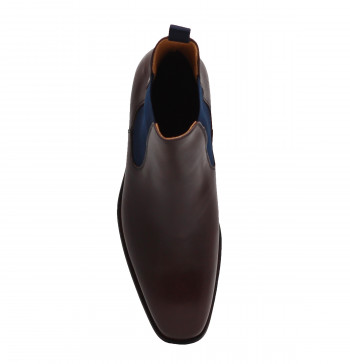 vue dessus chelsea boots cuir lisse tannage vegetal marron et bleu jules & jenn