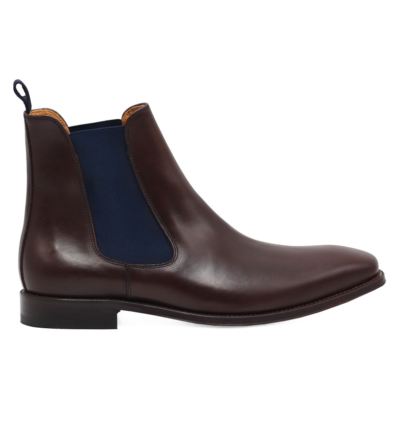 vue exterieure chelsea boots cuir lisse tannage vegetal marron et bleu jules & jenn