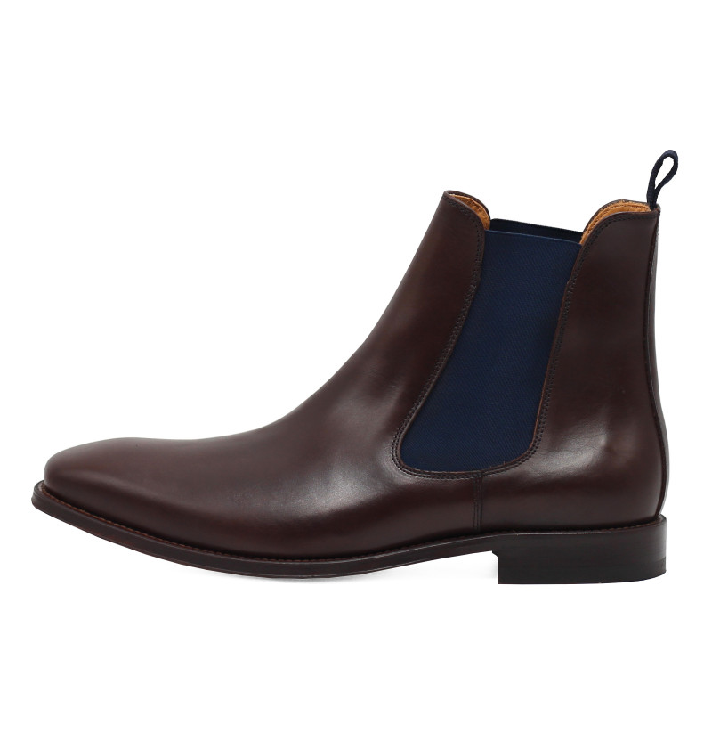 vue interieure chelsea boots cuir lisse tannage vegetal marron et bleu jules & jenn