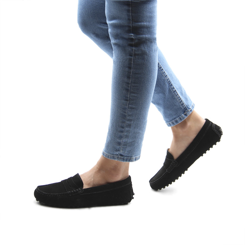 vue portee mocassins femme cuir daim noir jules & jenn