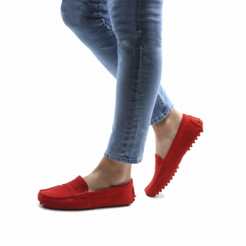 vue portee mocassins femme cuir daim rouge jules & jenn