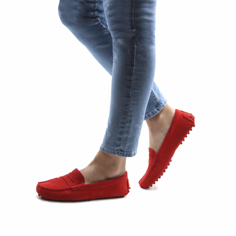 vue portee mocassins femme cuir daim rouge jules & jenn