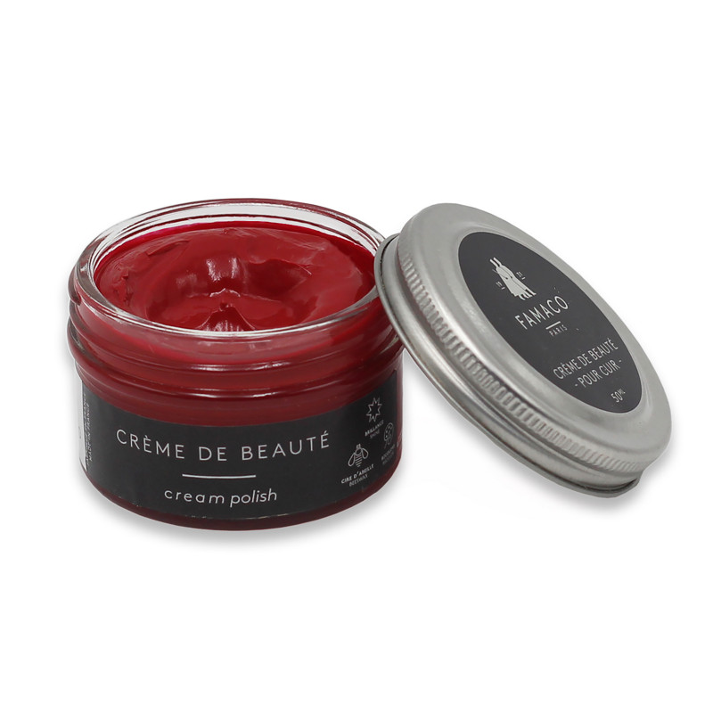 Vue ouverte cirage pour cuir rouge Famaco JULES & JENN