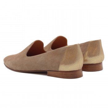 vue arriere slippers classiques cuir velours beige dore jules & jenn