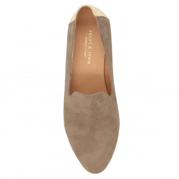 vue dessus slippers classiques cuir velours beige dore jules & jenn