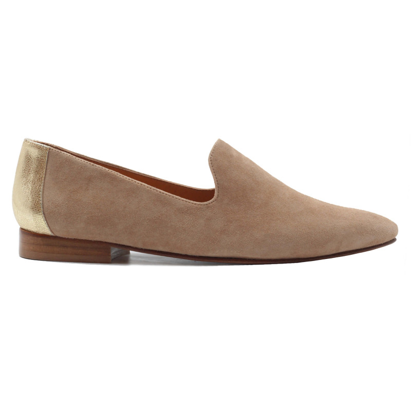 vue exterieur slippers classiques cuir velours beige dore jules & jenn