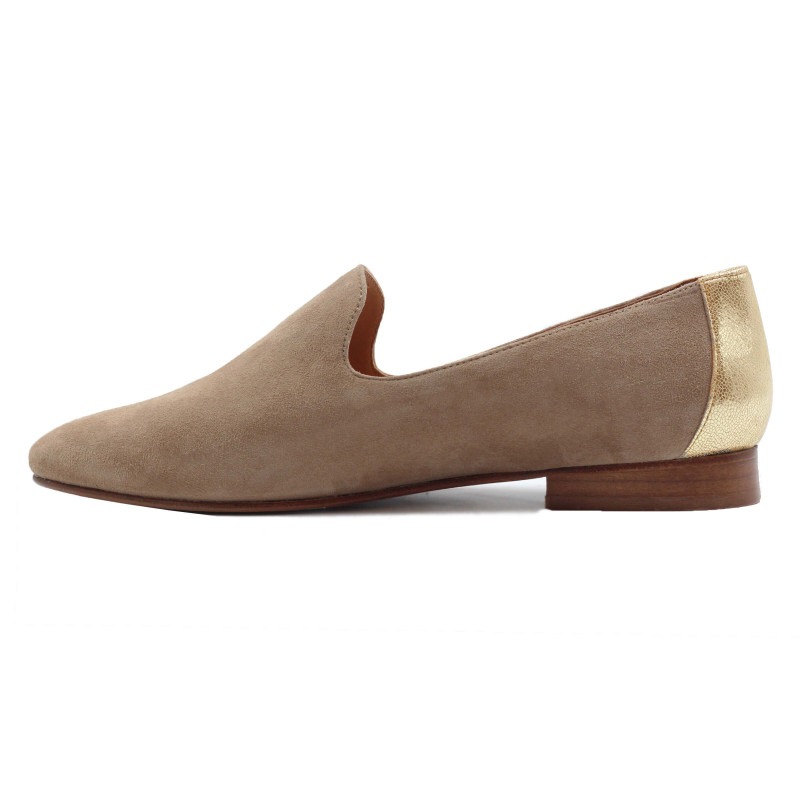 vue interieur slippers classiques cuir velours beige dore jules & jenn