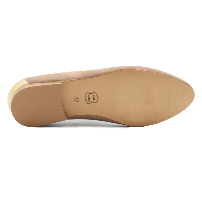 vue dessous slippers classiques cuir velours beige dore jules & jenn
