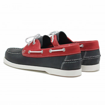 vue arrière chaussures bateau cuir bleu et rouge jules & jenn