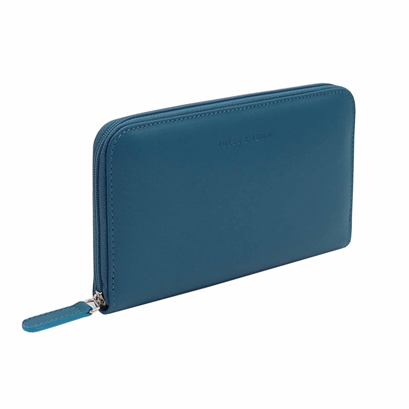 vue debout du compagnon cuir bleu royal jules & jenn