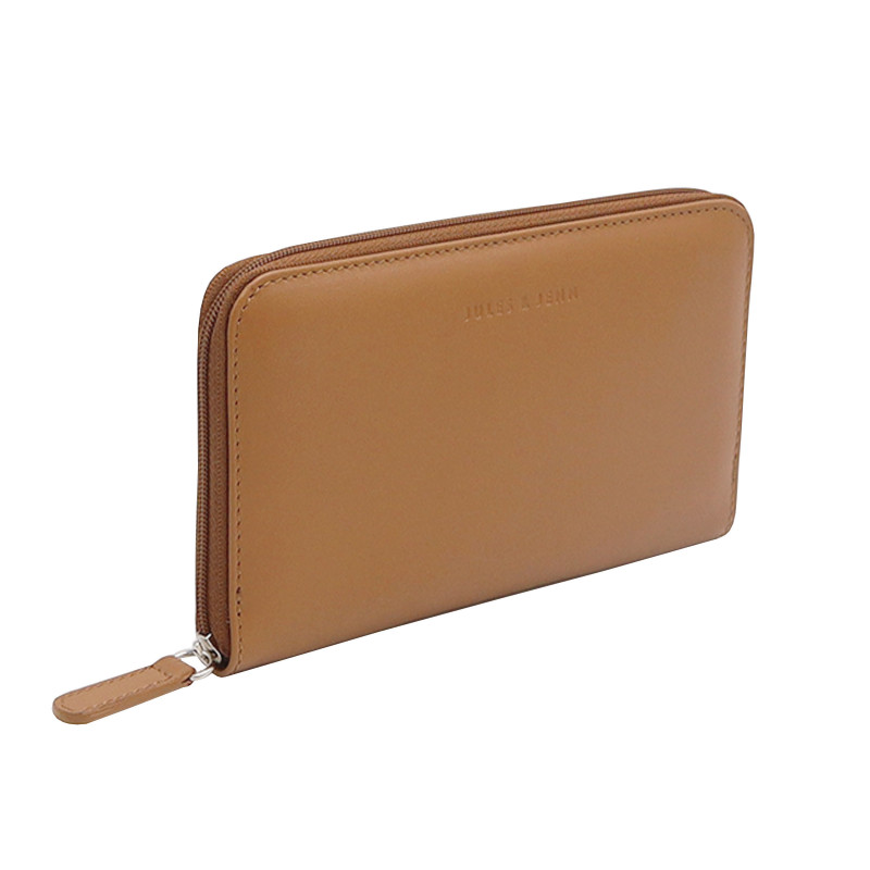 vue debout du compagnon cuir camel jules & jenn