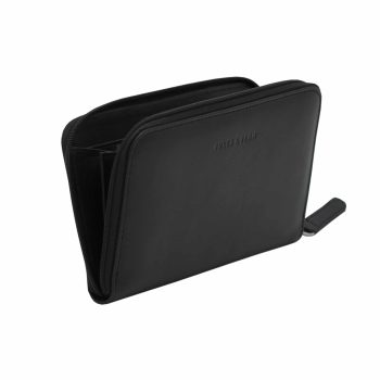 vue debout du compagnon noir cuir italien