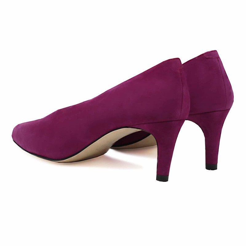 vue arriere escarpin decollete V cuir daim mauve jules & jenn