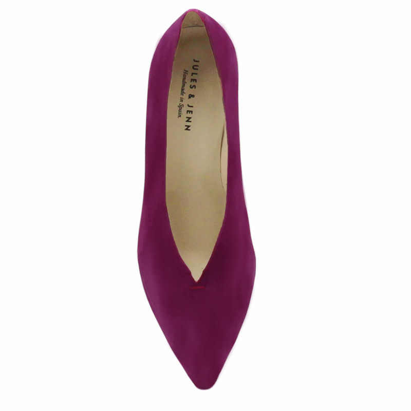 vue dessus escarpin decollete V cuir daim mauve jules & jenn