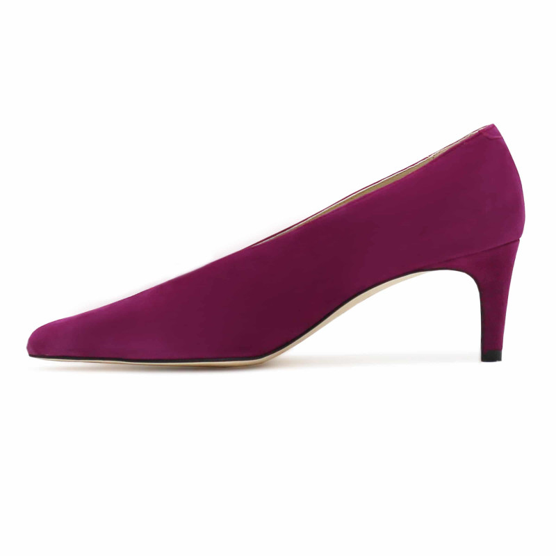 vue interieure escarpin decollete V cuir daim mauve jules & jenn
