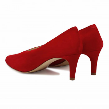 vue arriere escarpin decollete V cuir daim rouge jules & jenn