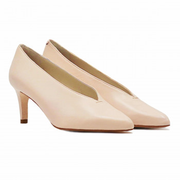 escarpin decollete V cuir rose poudre jules & jenn