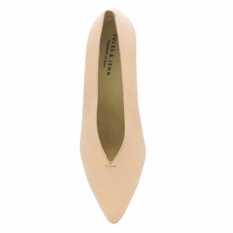 vue dessus escarpin decollete V cuir rose poudre jules & jenn