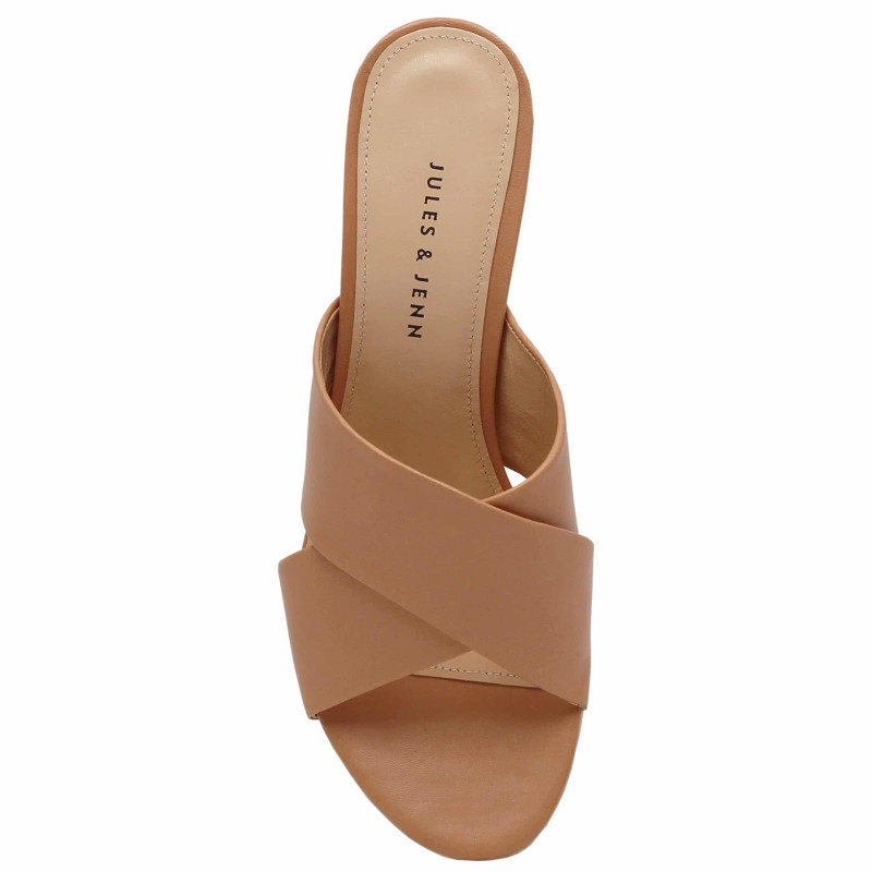vue dessus mules cuir camel Jules & Jenn