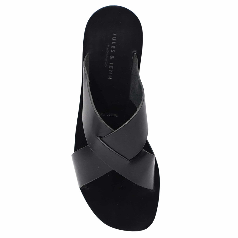 vue dessus mules plates cuir noir jules & jenn
