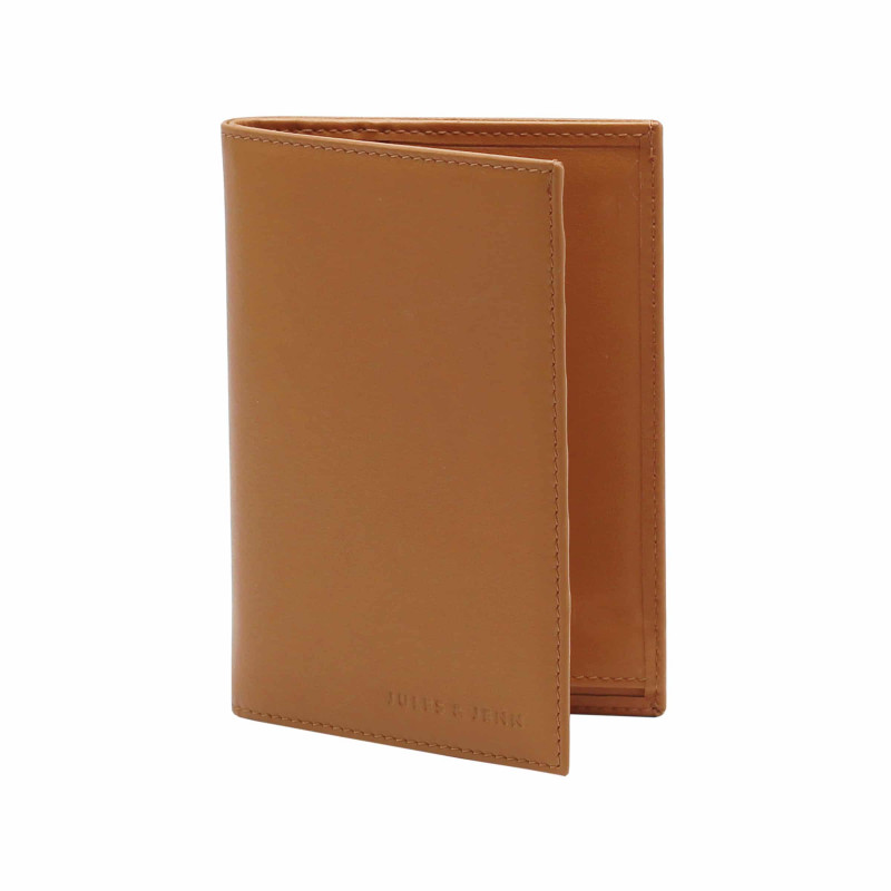 vue debout ouvert portefeuille classique cuir camel
