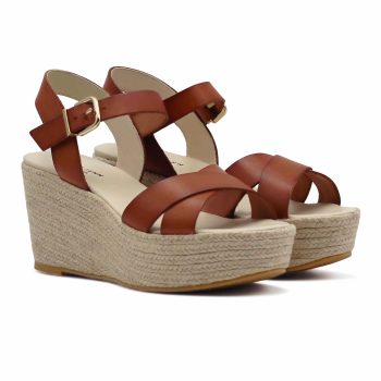 sandales compensees cuir camel jules & jenn