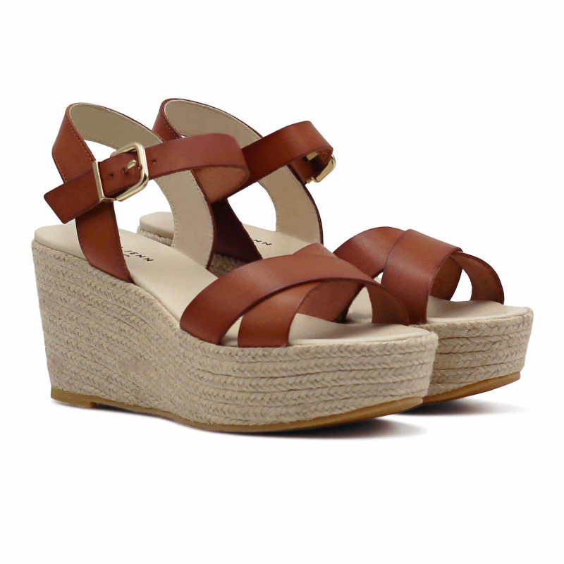 sandales compensees cuir camel jules & jenn