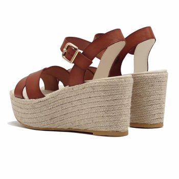 vue arriere sandales compensees cuir camel jules & jenn