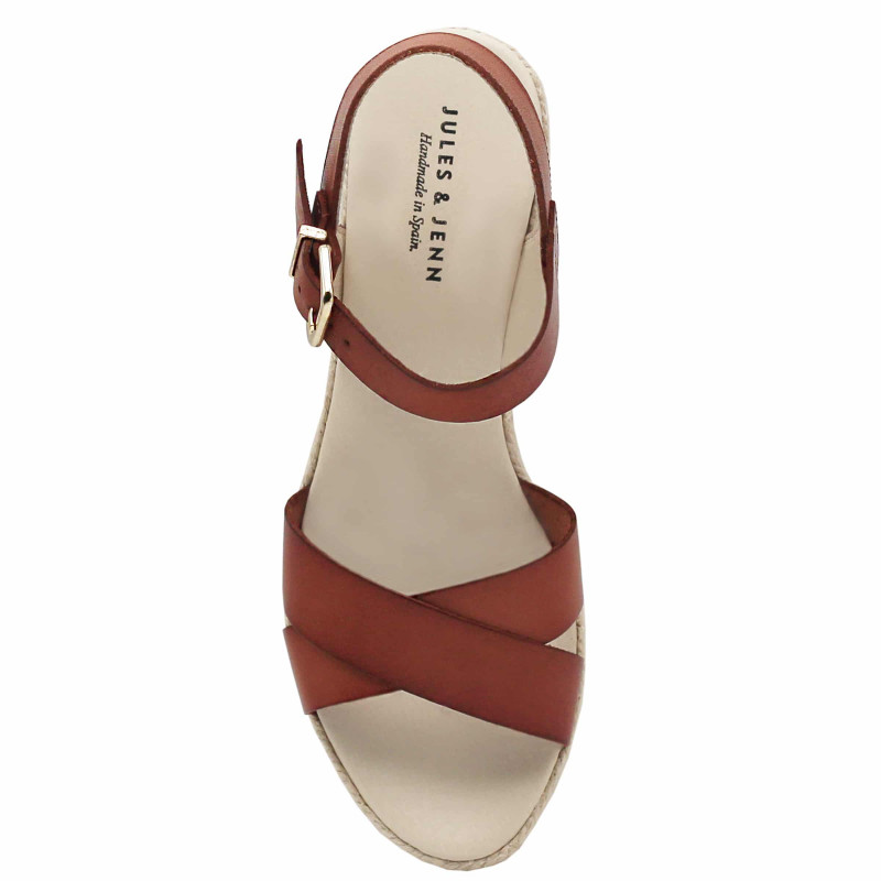vue dessus sandales compensees cuir camel jules & jenn