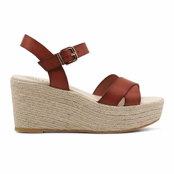 vue exterieure sandales compensees cuir camel jules & jenn
