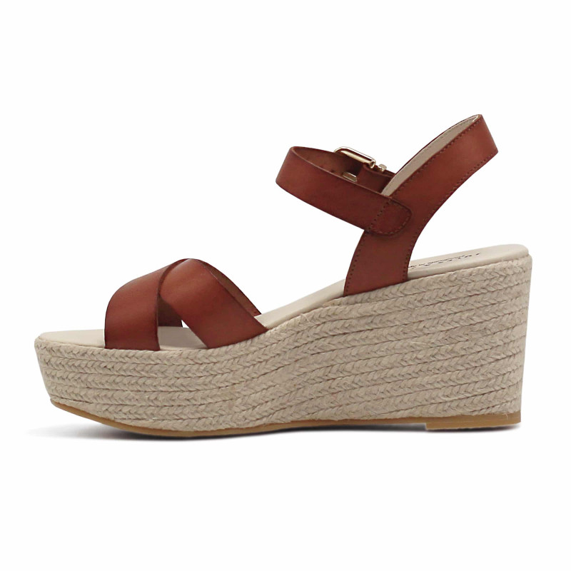 vue interieure sandales compensees cuir camel jules & jenn
