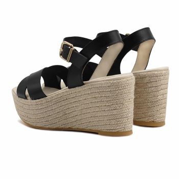 vue arriere sandales compensees cuir noir jules & jenn