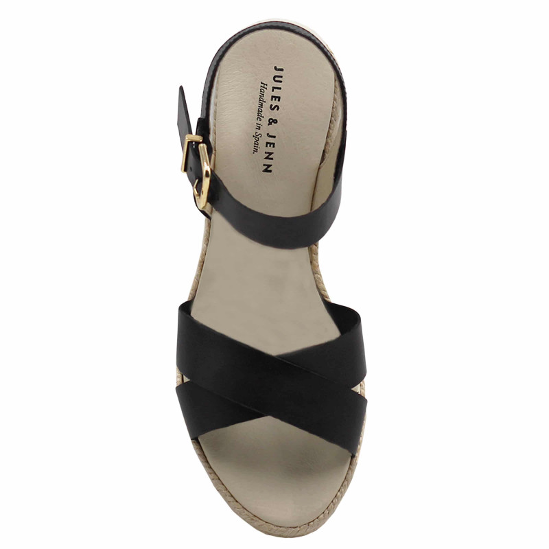 vue dessus sandales compensees cuir noir jules & jenn