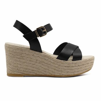 vue exterieure sandales compensees cuir noir jules & jenn