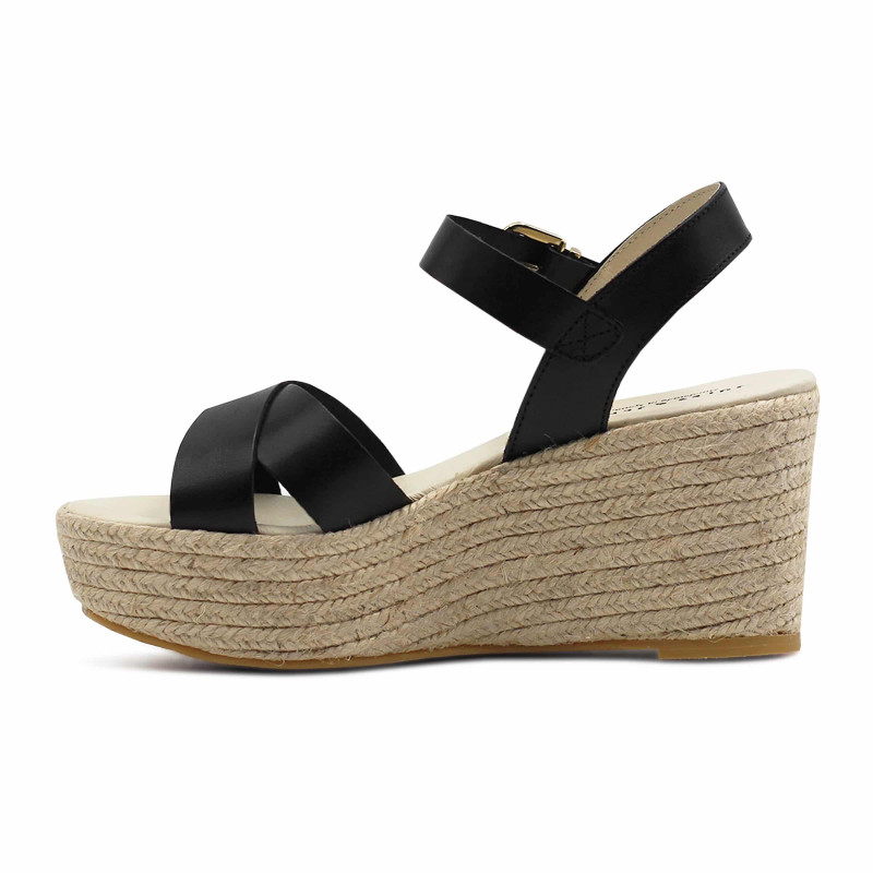vue interieure sandales compensees cuir noir jules & jenn