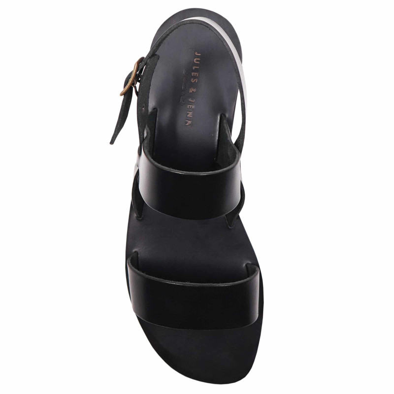 vue dessus vue arriere sandales plates cuir noir jules & jenn