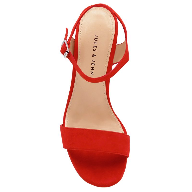 vue dessus sandales talon cuir daim rouge jules & jenn